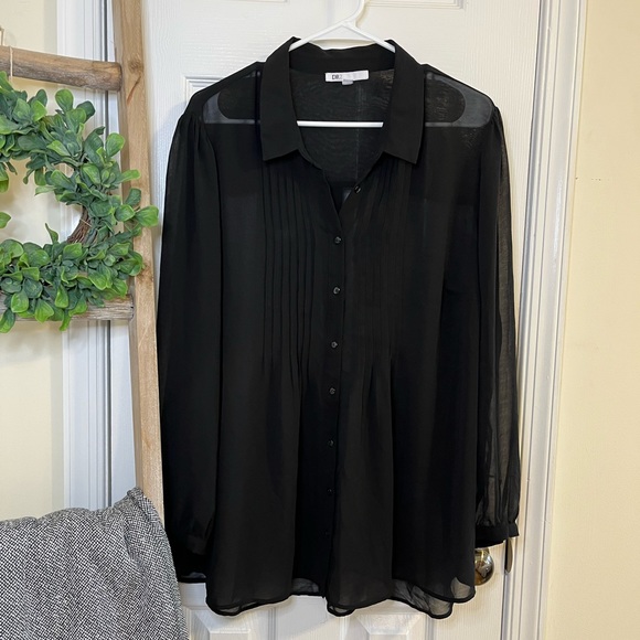 DR2 Tops - DR2 Black Sheer Long Sleeve Blouse